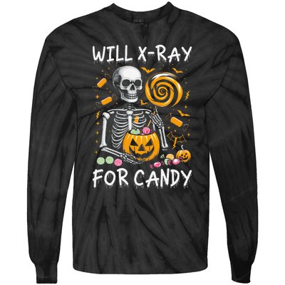 Will Xray For Candy Cute Halloween Skeleton Candy Radiology Gift Tie-Dye Long Sleeve Shirt