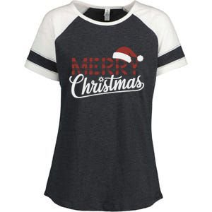 Winter Xmas Snowman Santa Claus Reindeer Merry Christmas Enza Ladies Jersey Colorblock Tee