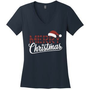 Winter Xmas Snowman Santa Claus Reindeer Merry Christmas Women's V-Neck T-Shirt