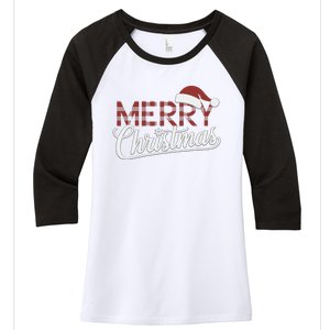 Winter Xmas Snowman Santa Claus Reindeer Merry Christmas Women's Tri-Blend 3/4-Sleeve Raglan Shirt