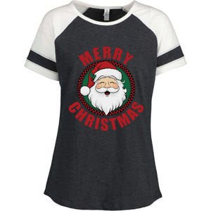 Winter Xmas Snowman Santa Claus Reindeer Merry Christmas Enza Ladies Jersey Colorblock Tee