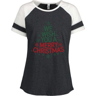 Winter Xmas Snowman Santa Claus Reindeer Merry Christmas Enza Ladies Jersey Colorblock Tee