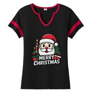 Winter Xmas Snowman Santa Claus Reindeer Merry Christmas Ladies Halftime Notch Neck Tee