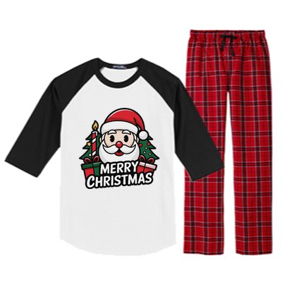 Winter Xmas Snowman Santa Claus Reindeer Merry Christmas Raglan Sleeve Pajama Set