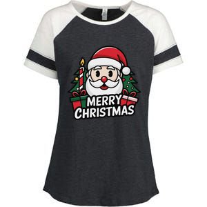 Winter Xmas Snowman Santa Claus Reindeer Merry Christmas Enza Ladies Jersey Colorblock Tee