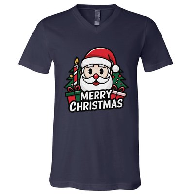 Winter Xmas Snowman Santa Claus Reindeer Merry Christmas V-Neck T-Shirt