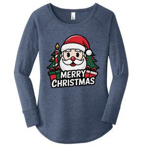 Winter Xmas Snowman Santa Claus Reindeer Merry Christmas Women's Perfect Tri Tunic Long Sleeve Shirt