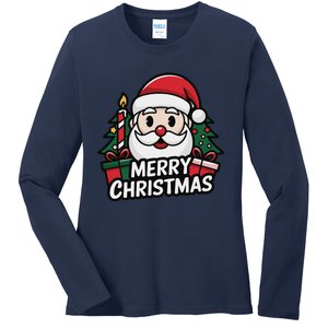 Winter Xmas Snowman Santa Claus Reindeer Merry Christmas Ladies Long Sleeve Shirt