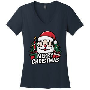 Winter Xmas Snowman Santa Claus Reindeer Merry Christmas Women's V-Neck T-Shirt