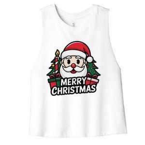 Winter Xmas Snowman Santa Claus Reindeer Merry Christmas Women's Racerback Cropped Tank