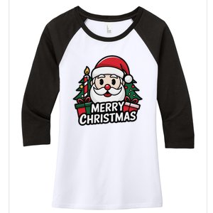 Winter Xmas Snowman Santa Claus Reindeer Merry Christmas Women's Tri-Blend 3/4-Sleeve Raglan Shirt