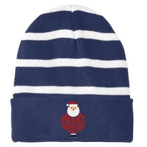 Winter Xmas Snowman Santa Claus Reindeer Merry Christmas Striped Beanie with Solid Band