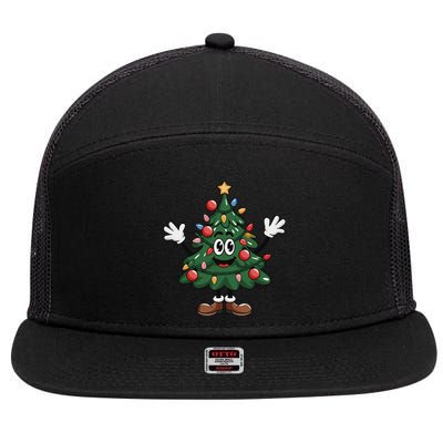 Winter Xmas Snowman Santa Claus Reindeer Merry Christmas 7 Panel Mesh Trucker Snapback Hat