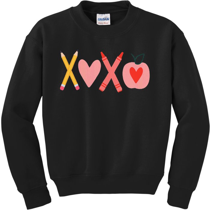 Women Xoxo Teacher ValentineS Day Pencil And Apple Kids Sweatshirt