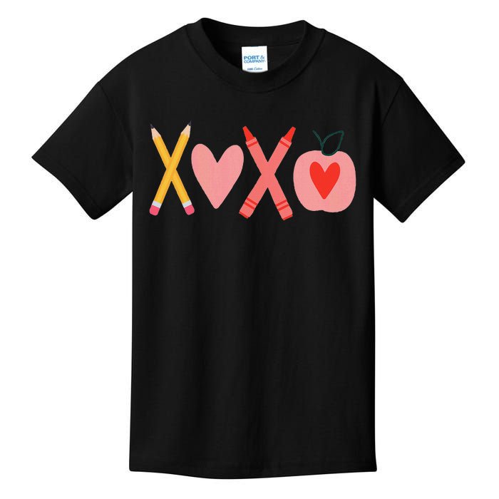 Women Xoxo Teacher ValentineS Day Pencil And Apple Kids T-Shirt