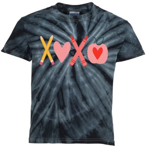 Women Xoxo Teacher ValentineS Day Pencil And Apple Kids Tie-Dye T-Shirt