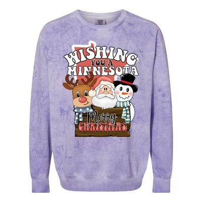 Wishing You A Minnesota Merry Christmas Long Sleeve Colorblast Crewneck Sweatshirt