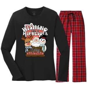 Wishing You A Minnesota Merry Christmas Long Sleeve Women's Long Sleeve Flannel Pajama Set 