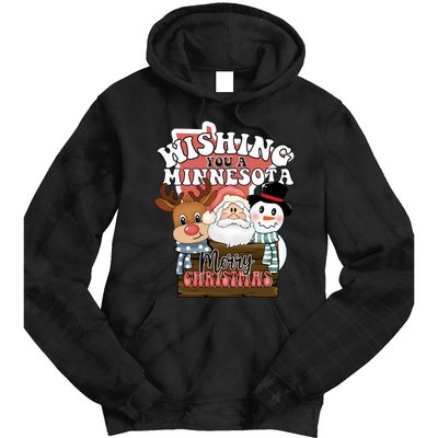 Wishing You A Minnesota Merry Christmas Long Sleeve Tie Dye Hoodie