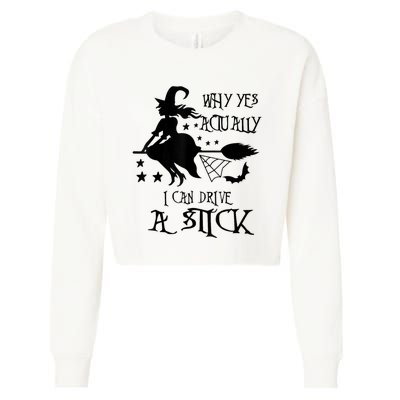 Why Yes Actually I Can Drive A Stick Funny Halloween Cropped Pullover Crew