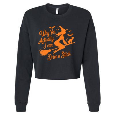 Why Yes Actually I Can Drive A Stick Funny Halloween Witch Cropped Pullover Crew