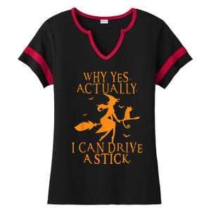 Why Yes Actually I Can Drive A Stick Halloween Witch & Cat Ladies Halftime Notch Neck Tee