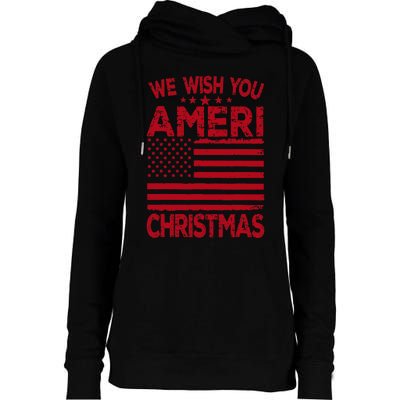 Wish You Ameri Christmas Funny USA Patriotic Womens Funnel Neck Pullover Hood