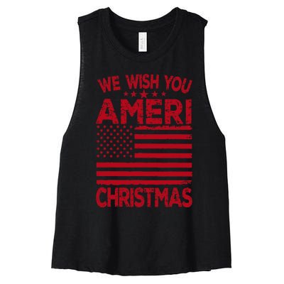 Wish You Ameri Christmas Funny USA Patriotic Women's Racerback Cropped Tank