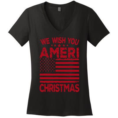 Wish You Ameri Christmas Funny USA Patriotic Women's V-Neck T-Shirt