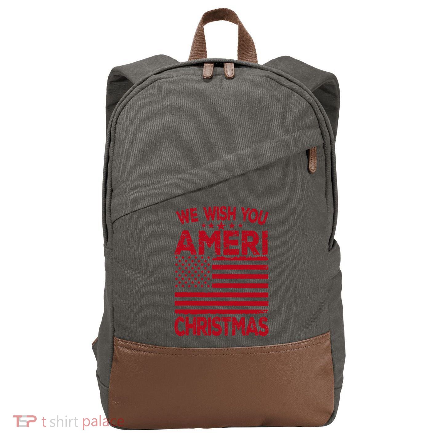 Wish You Ameri Christmas Funny USA Patriotic Cotton Canvas Backpack