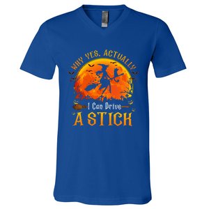 Why Yes Actually I Can Drive A Stick Halloween Witch V-Neck T-Shirt