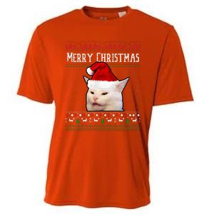 Woman Yelling at a Smudge Cat Ugly Christmas Sweater Meme  Cooling Performance Crew T-Shirt