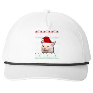 Woman Yelling at a Smudge Cat Ugly Christmas Sweater Meme  Snapback Five-Panel Rope Hat