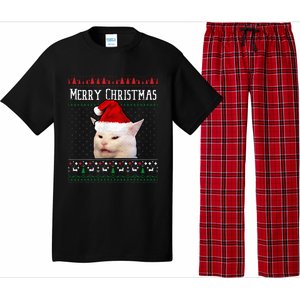 Woman Yelling at a Smudge Cat Ugly Christmas Sweater Meme  Pajama Set