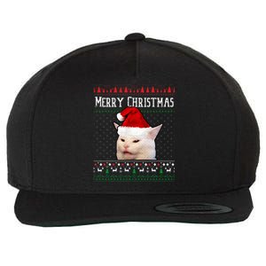 Woman Yelling at a Smudge Cat Ugly Christmas Sweater Meme  Wool Snapback Cap