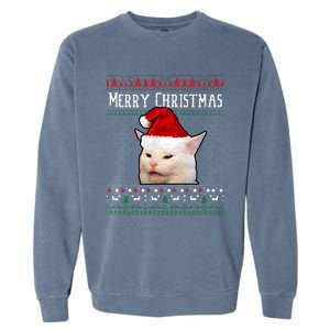 Woman Yelling at a Smudge Cat Ugly Christmas Sweater Meme  Garment-Dyed Sweatshirt