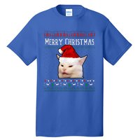 Woman Yelling at a Smudge Cat Ugly Christmas Sweater Meme  Tall T-Shirt