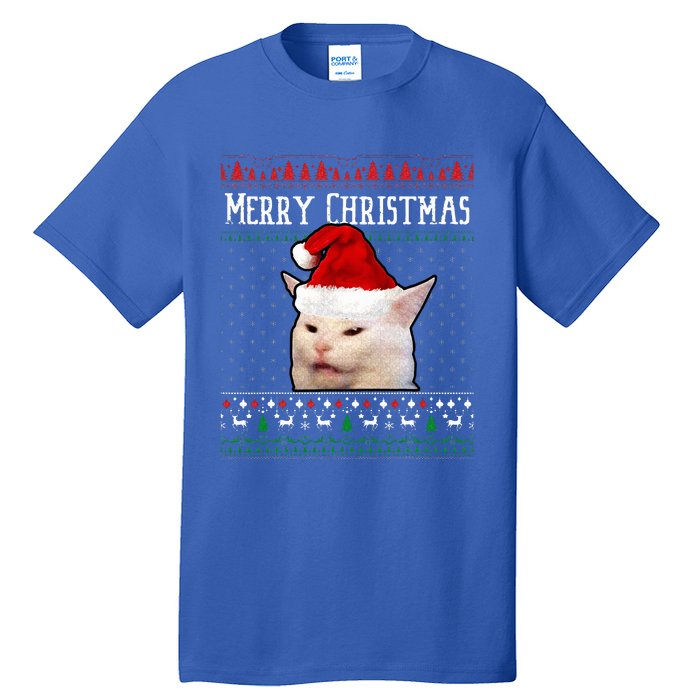 Woman Yelling at a Smudge Cat Ugly Christmas Sweater Meme  Tall T-Shirt