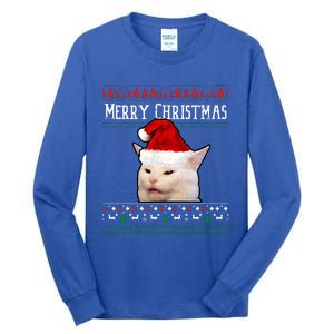 Woman Yelling at a Smudge Cat Ugly Christmas Sweater Meme  Tall Long Sleeve T-Shirt