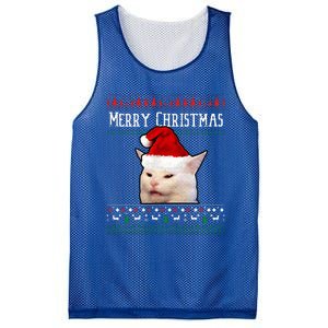 Woman Yelling at a Smudge Cat Ugly Christmas Sweater Meme  Mesh Reversible Basketball Jersey Tank