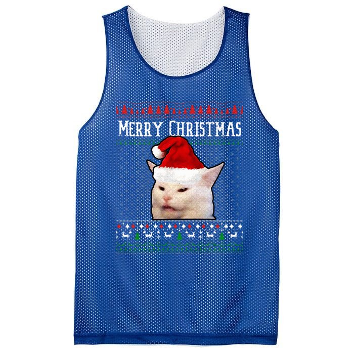 Woman Yelling at a Smudge Cat Ugly Christmas Sweater Meme  Mesh Reversible Basketball Jersey Tank