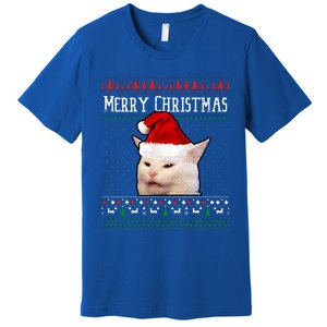 Woman Yelling at a Smudge Cat Ugly Christmas Sweater Meme  Premium T-Shirt