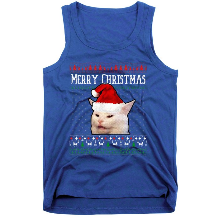 Woman Yelling at a Smudge Cat Ugly Christmas Sweater Meme  Tank Top