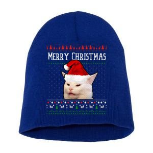 Woman Yelling at a Smudge Cat Ugly Christmas Sweater Meme  Short Acrylic Beanie