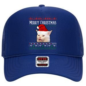 Woman Yelling at a Smudge Cat Ugly Christmas Sweater Meme  High Crown Mesh Back Trucker Hat