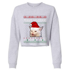 Woman Yelling at a Smudge Cat Ugly Christmas Sweater Meme  Cropped Pullover Crew