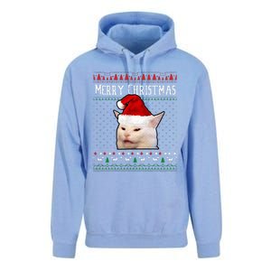 Woman Yelling at a Smudge Cat Ugly Christmas Sweater Meme  Unisex Surf Hoodie