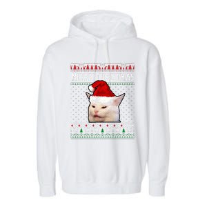 Woman Yelling at a Smudge Cat Ugly Christmas Sweater Meme  Garment-Dyed Fleece Hoodie