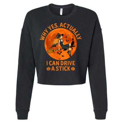 Why Yes Actually I Can Drive A Stick Funny Witch Costume Cropped Pullover Crew