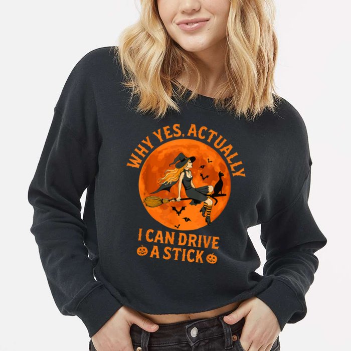 Why Yes Actually I Can Drive A Stick Funny Witch Costume Cropped Pullover Crew
